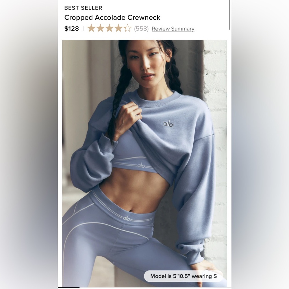 ALO Yoga Cropped Accolade Crewneck and Leggings Set in Lavender